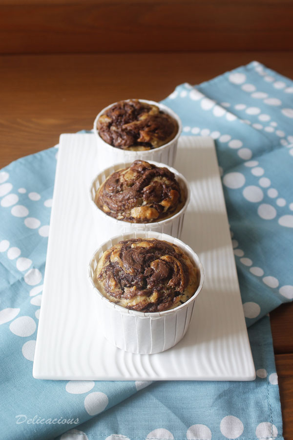 Nutella swirled choco nana muffins